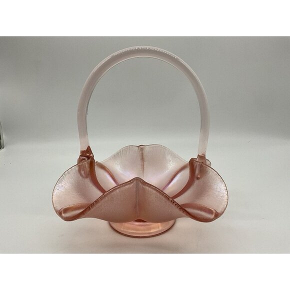 Fenton USA Velva Rose Iridescent Stretch Glass 75th Anniv. Cloverleaf Basket - Picture 8 of 15
